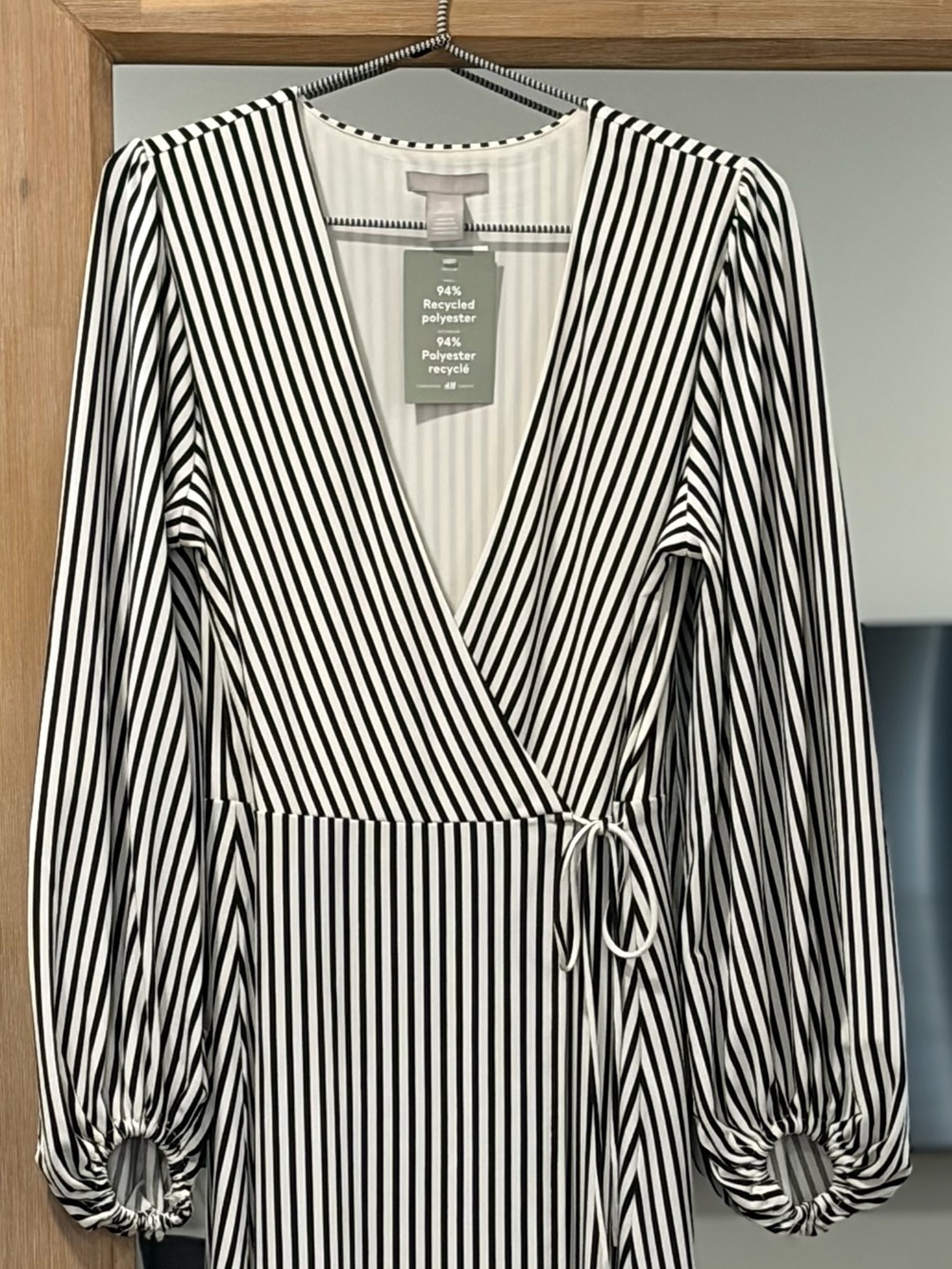 H&M Black and White Vertical Stripe Wrap Dress